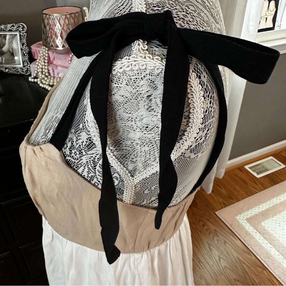Mi Ami Colorblock Tiered Mini Dress Tie Straps Neutral Boho Medium - Picture 7 of 16